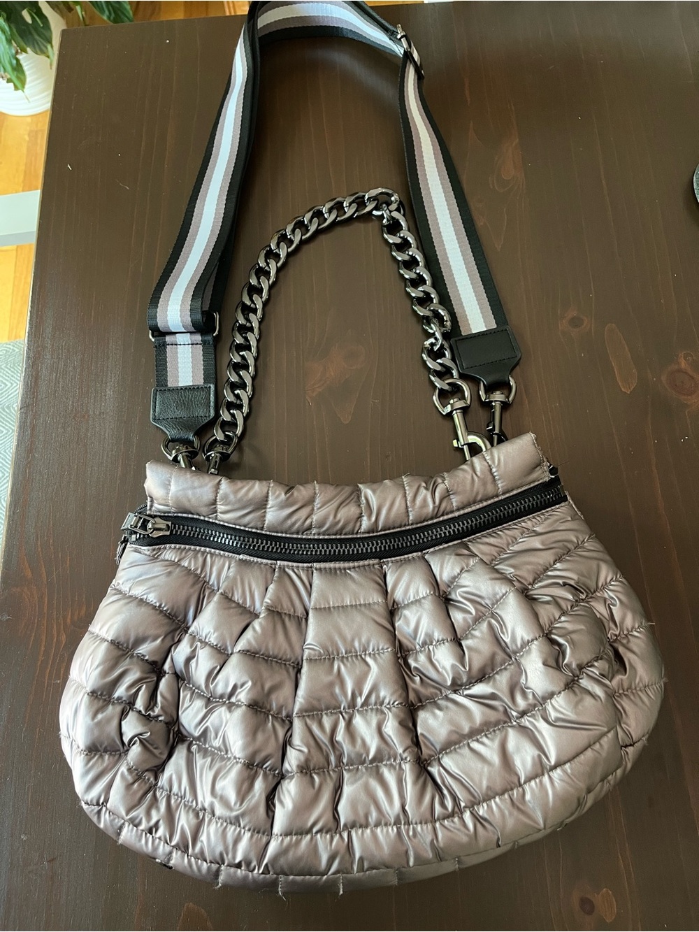 THINK ROYLN Quilted Metallic Taupe Dynasty Shoulder Bag